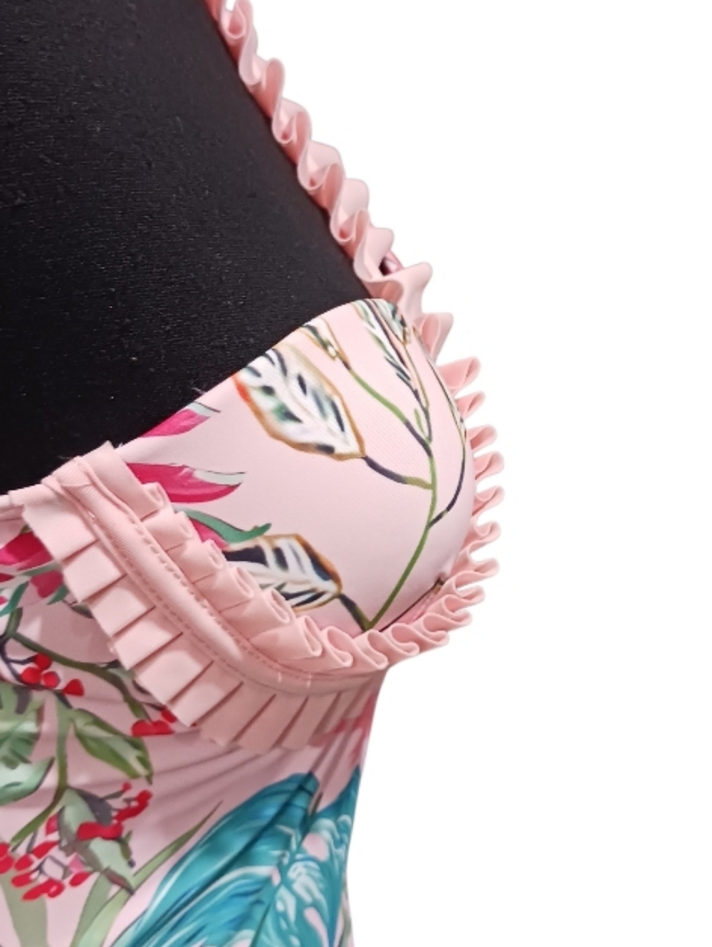 One Shoulder Ruffle Padded Underwire One-Piece Tropical Print Swimsuit - Picture 4 of 11